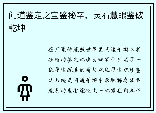 问道鉴定之宝鉴秘辛，灵石慧眼鉴破乾坤